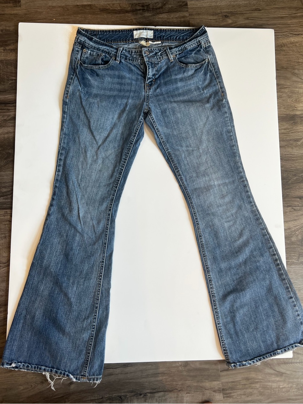 Maurices Women's Blue Flare Jeans with Frayed Hem
